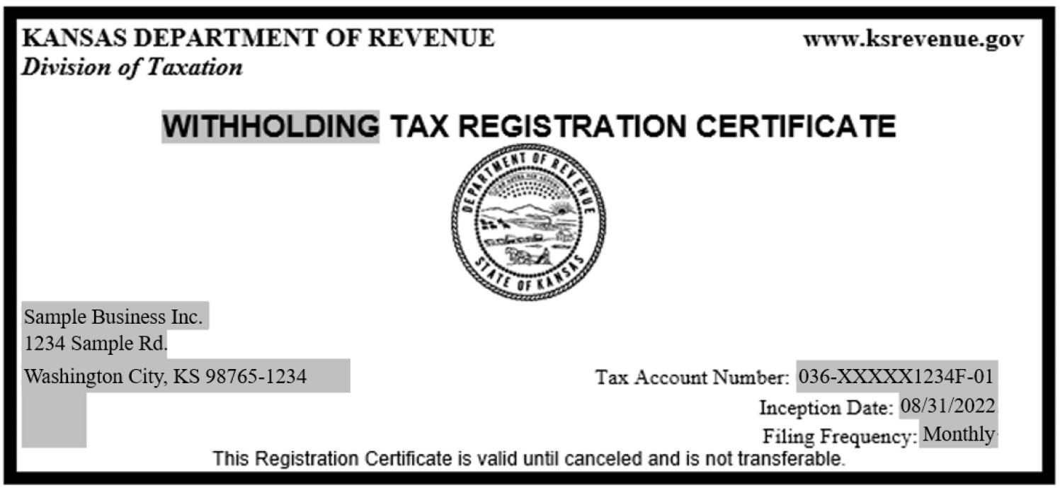 Withholding certificate example